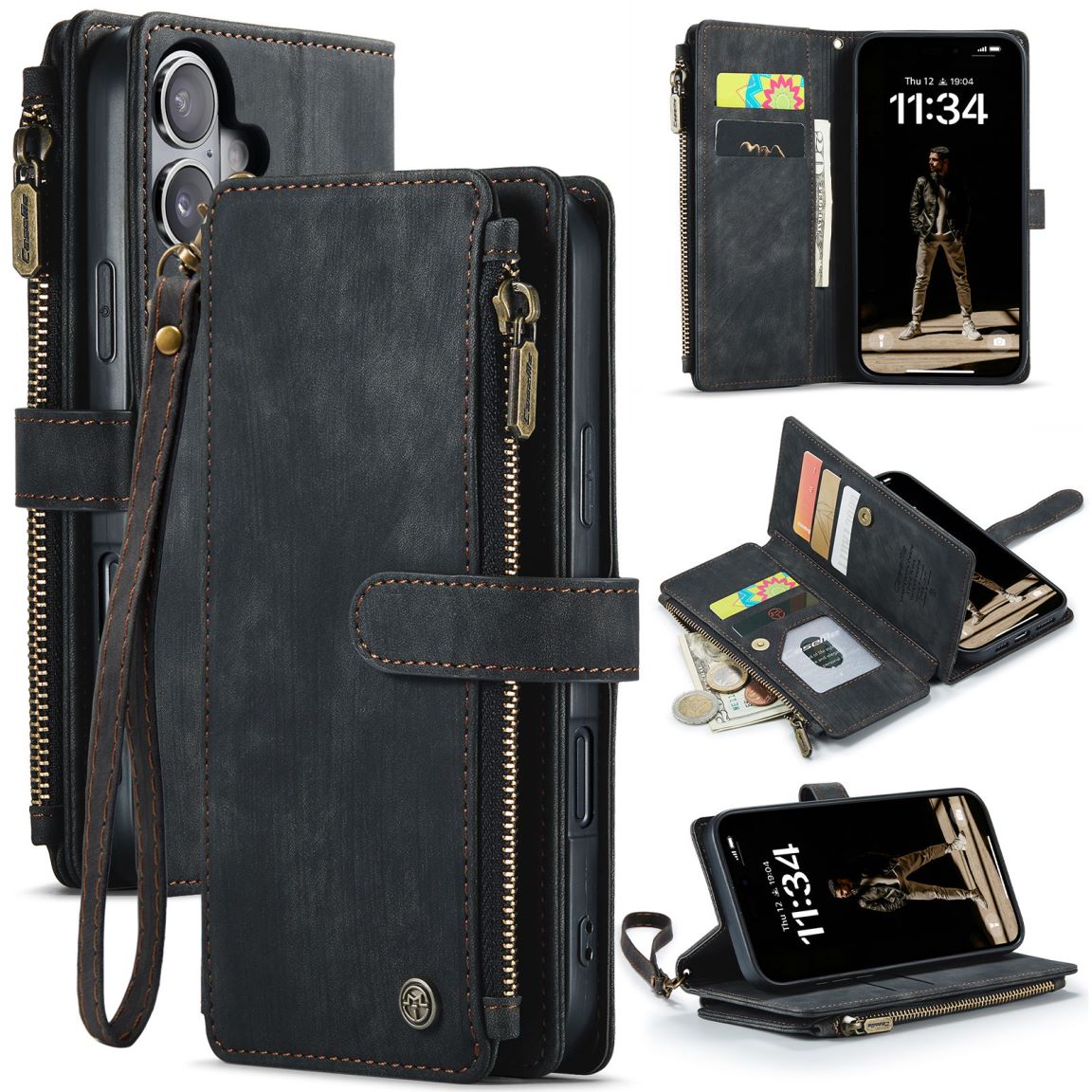 New Zipper Wallet Leather Wireless Charging Phone Case for iPhone