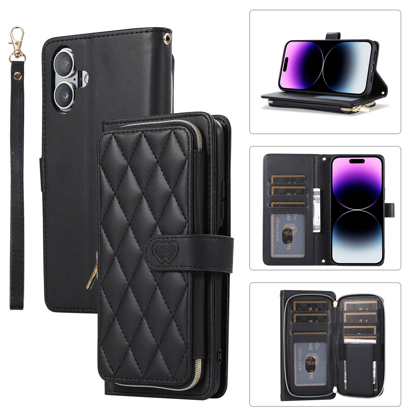 New Zipper Wallet Leather Card Holder Phone Case for iPhone