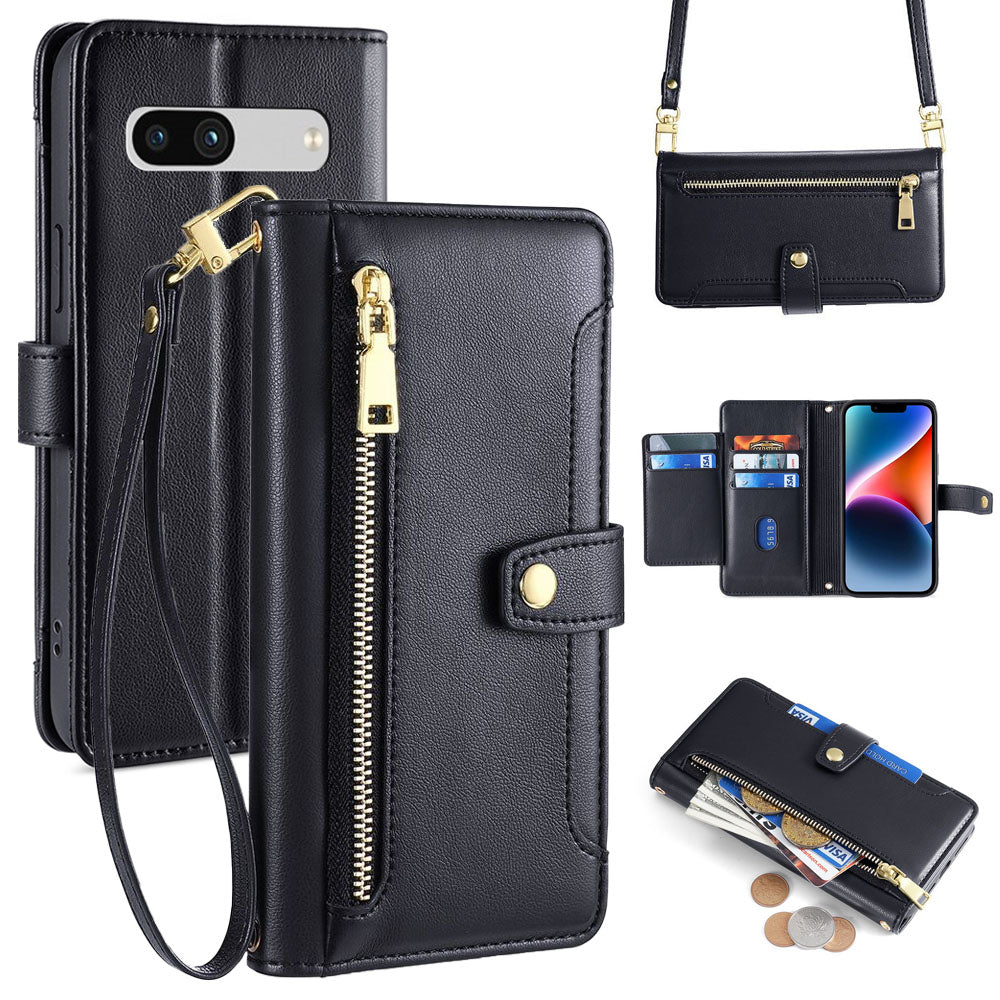 New Cross Body Zipper Wallet Leather Phone Case for Google Pixel