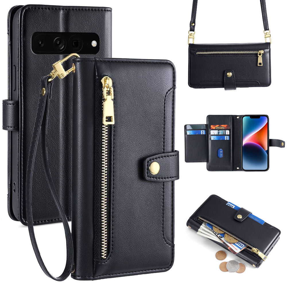 New Cross Body Zipper Wallet Leather Phone Case for Google Pixel