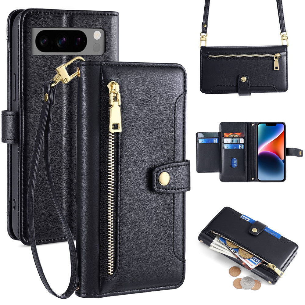 New Cross Body Zipper Wallet Leather Phone Case for Google Pixel