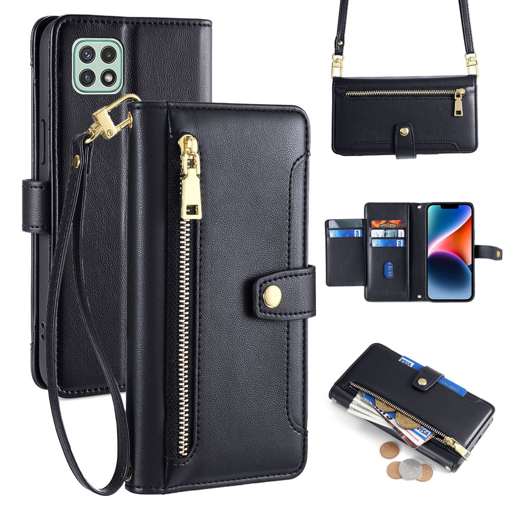 New Cross Body Zipper Wallet Leather Phone Case for Samsung Galaxy A