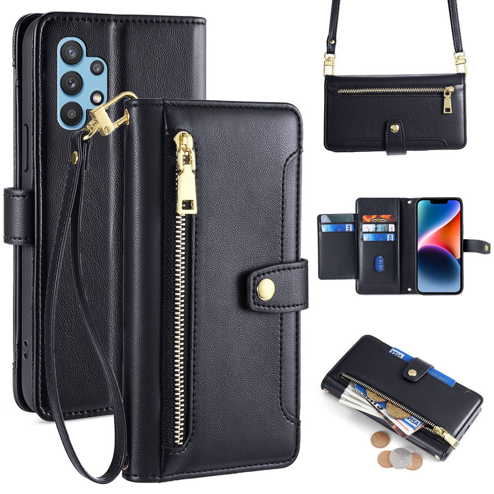 New Cross Body Zipper Wallet Leather Phone Case for Samsung