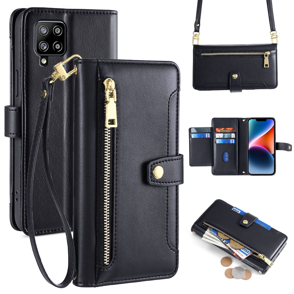 New Cross Body Zipper Wallet Leather Phone Case for Samsung Galaxy A