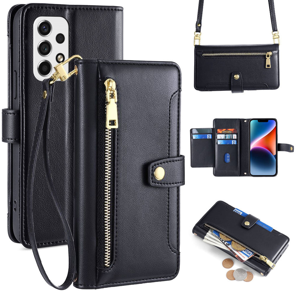 New Cross Body Zipper Wallet Leather Phone Case for Samsung Galaxy A