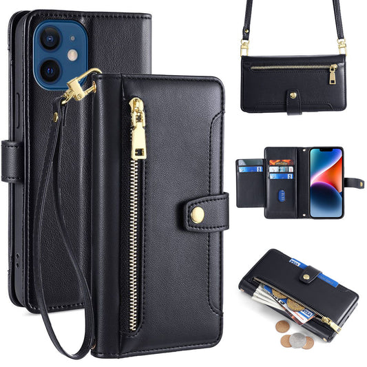 New Cross Body Zipper Wallet Leather Phone Case for iPhone