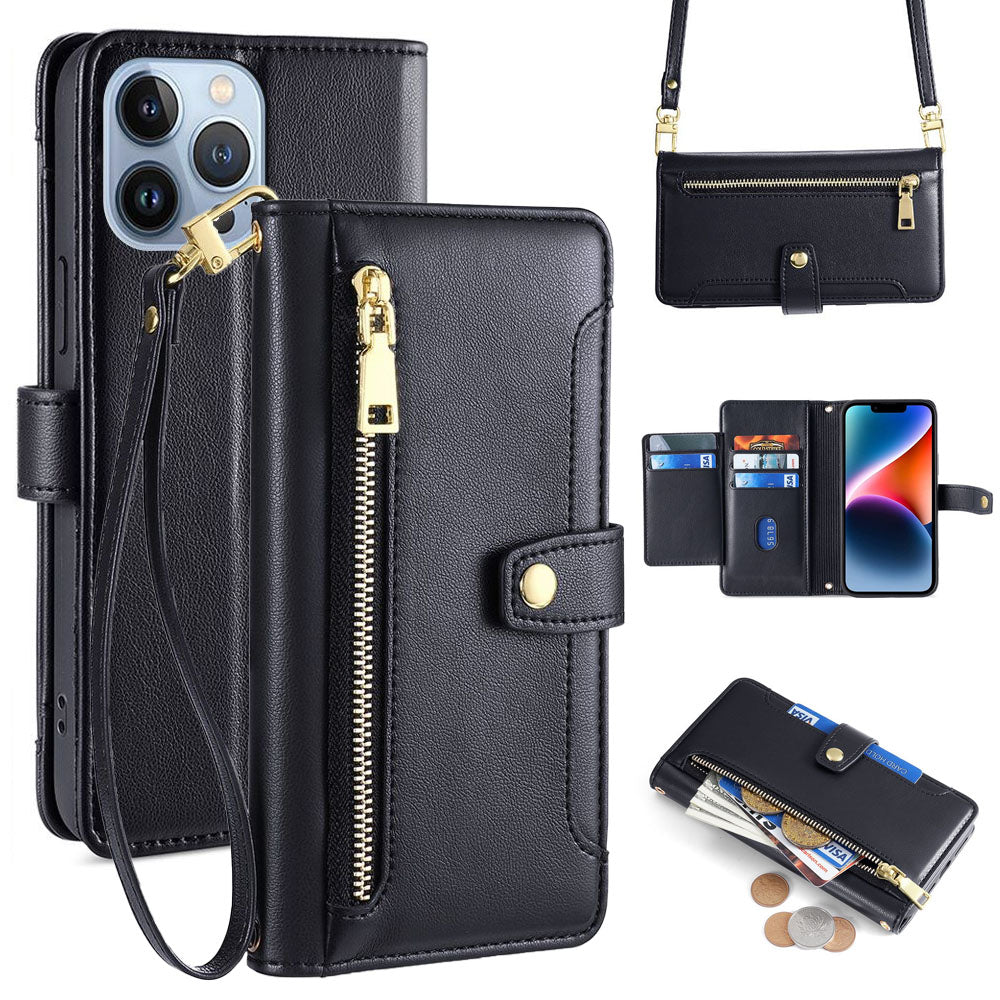 New Cross Body Zipper Wallet Leather Phone Case for iPhone