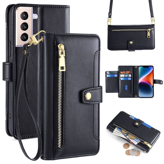 New Cross Body Zipper Wallet Leather Phone Case for Samsung Galaxy A