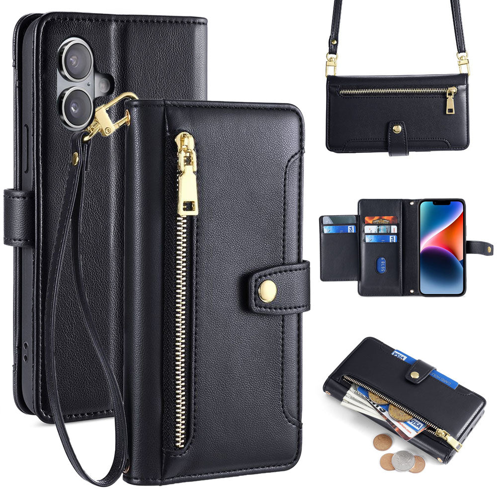 New Cross Body Zipper Wallet Leather Phone Case for iPhone 16/16 Pro/16 Plus/16 Pro Max