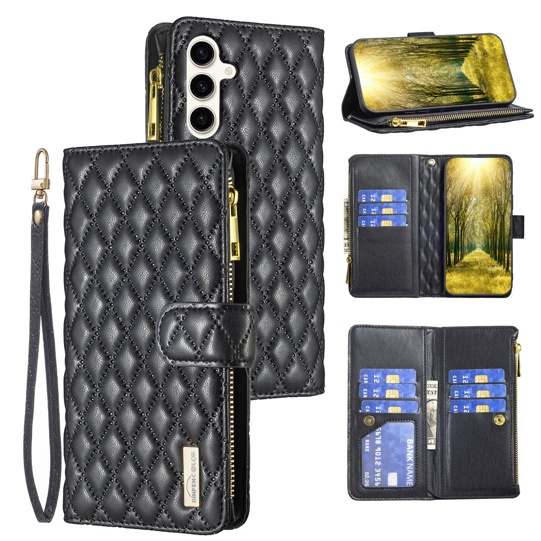 New Zipper Wallet Leather Phone Case with Lanyard for Samsung