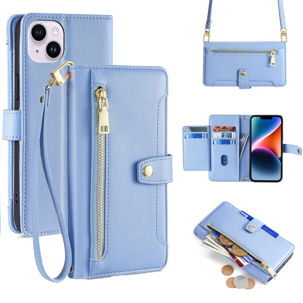 New Cross Body Zipper Wallet Leather Phone Case for iPhone