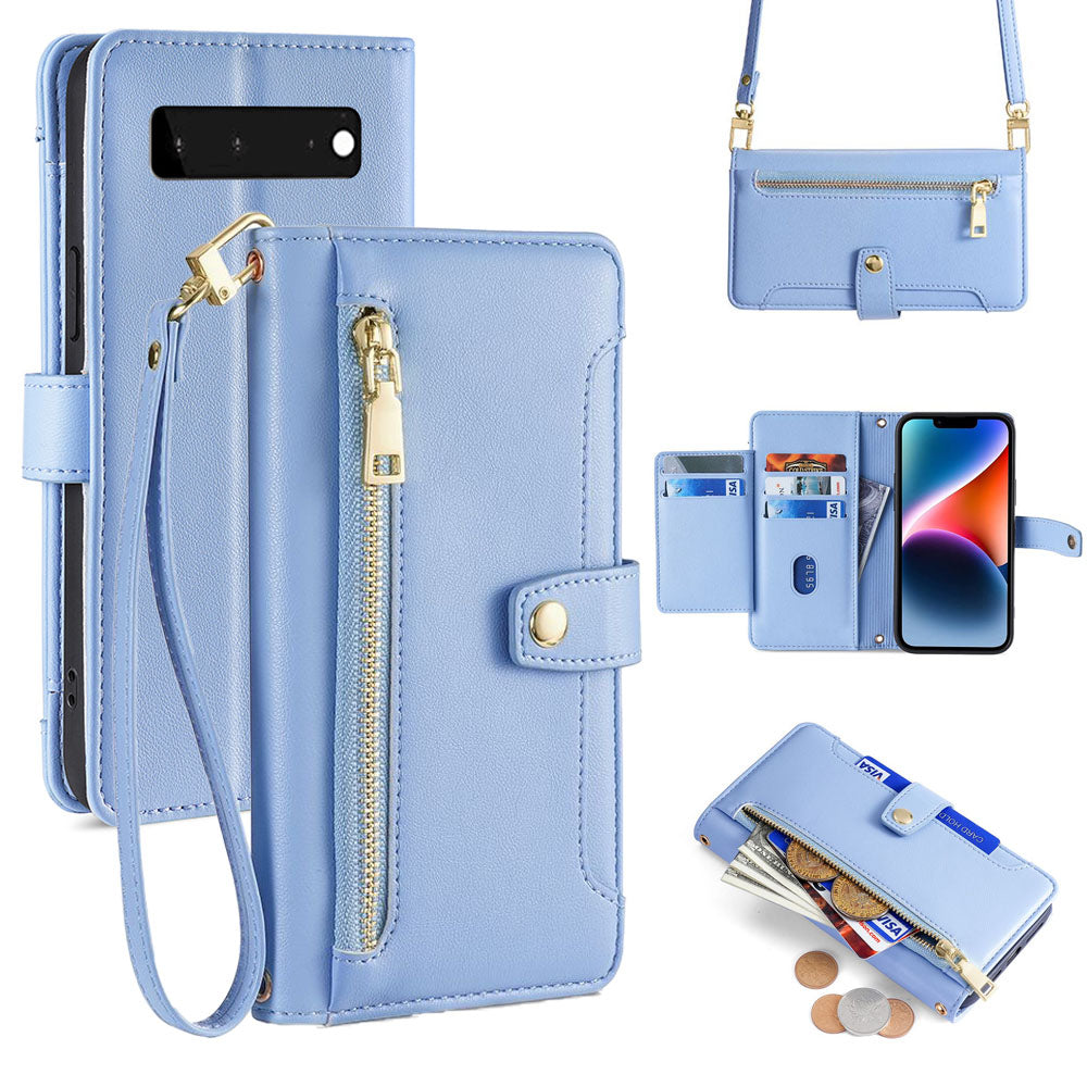 New Cross Body Zipper Wallet Leather Phone Case for Google Pixel