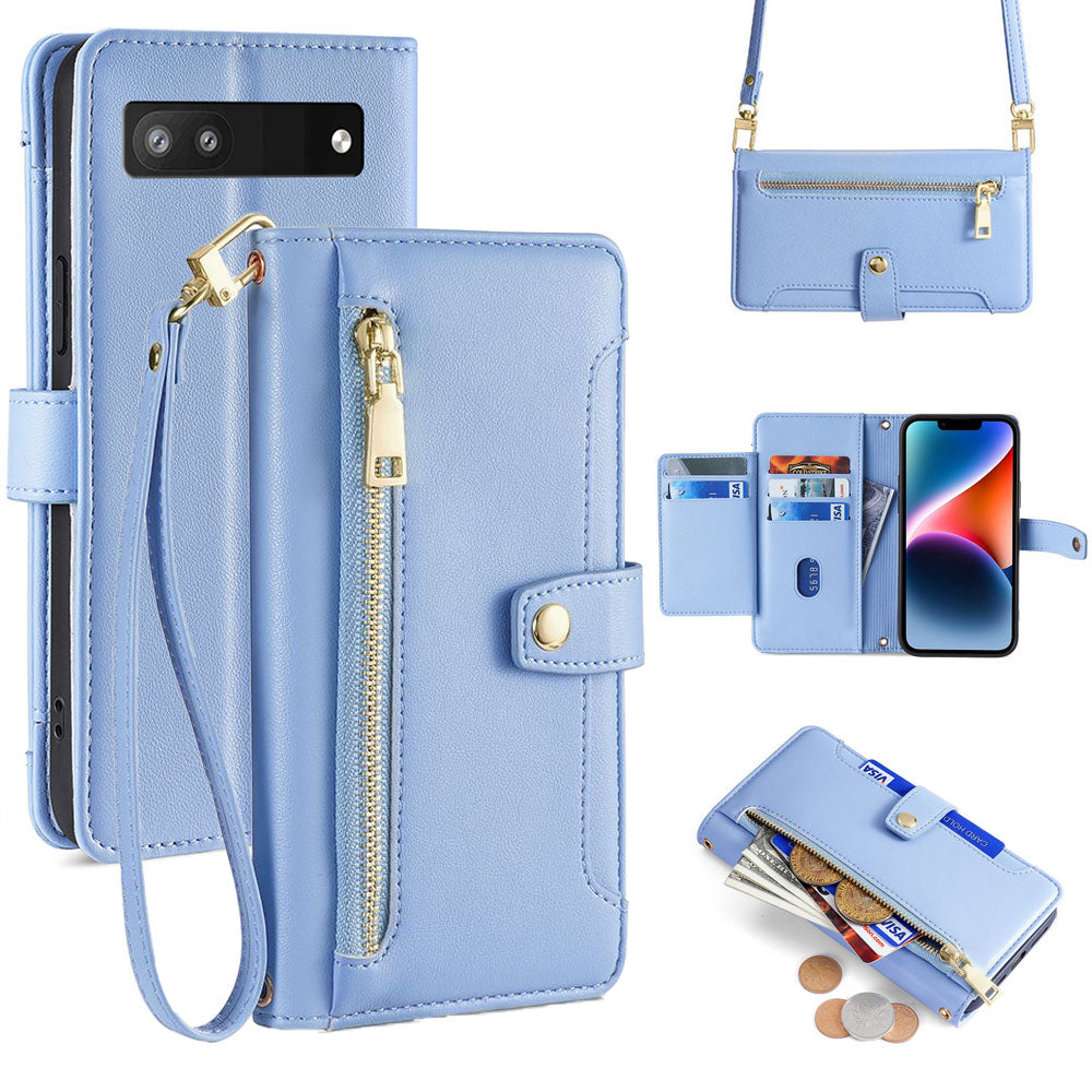 New Cross Body Zipper Wallet Leather Phone Case for Google Pixel