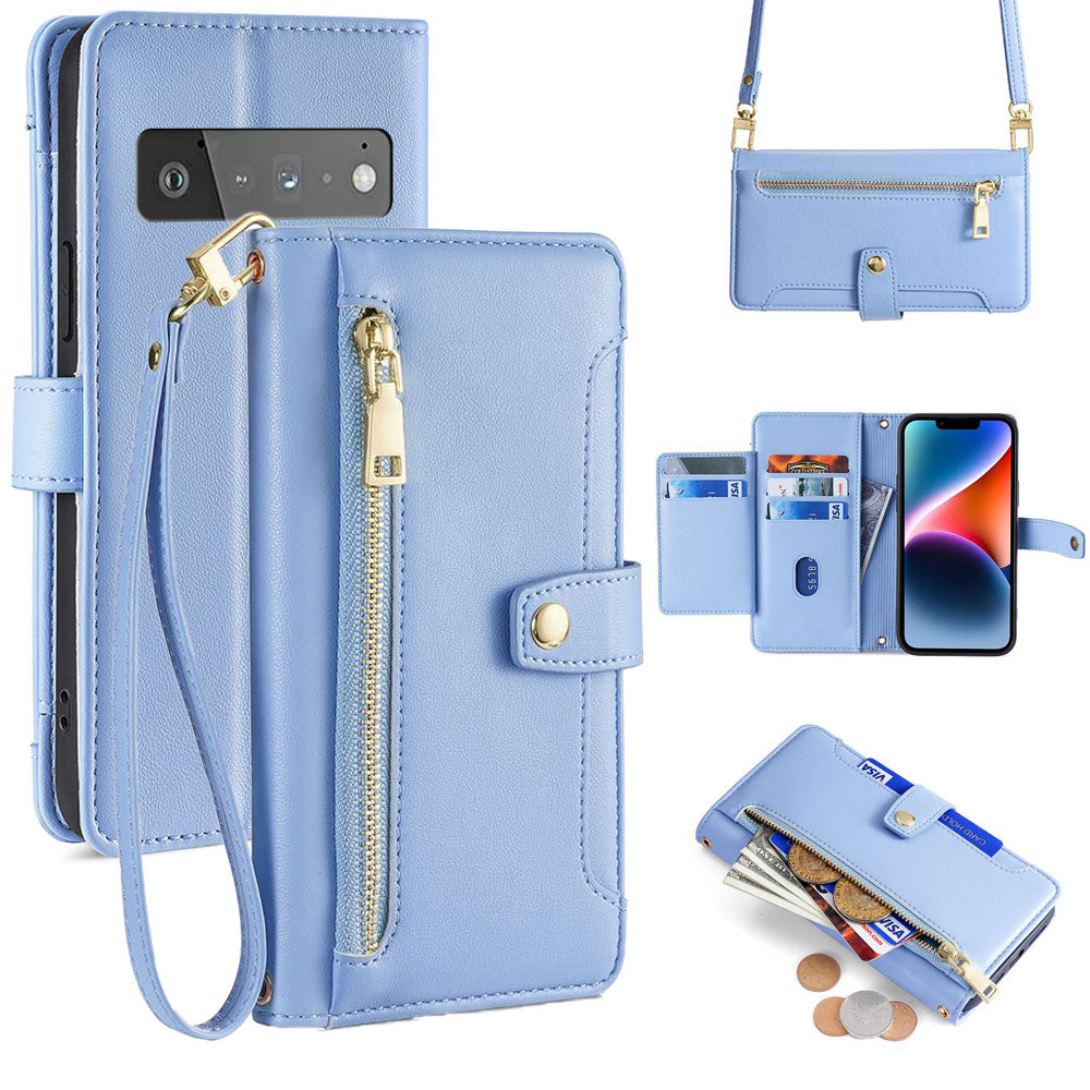 New Cross Body Zipper Wallet Leather Phone Case for Google Pixel