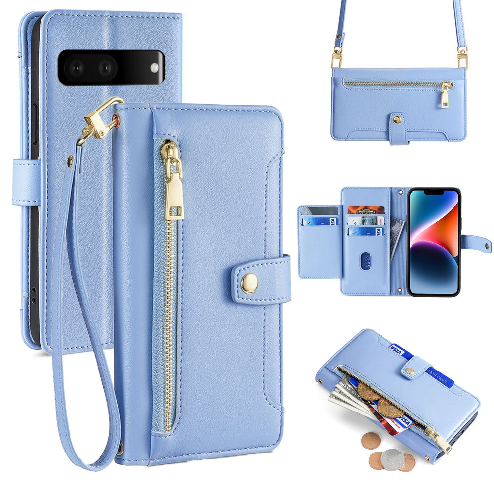 New Cross Body Zipper Wallet Leather Phone Case for Google Pixel