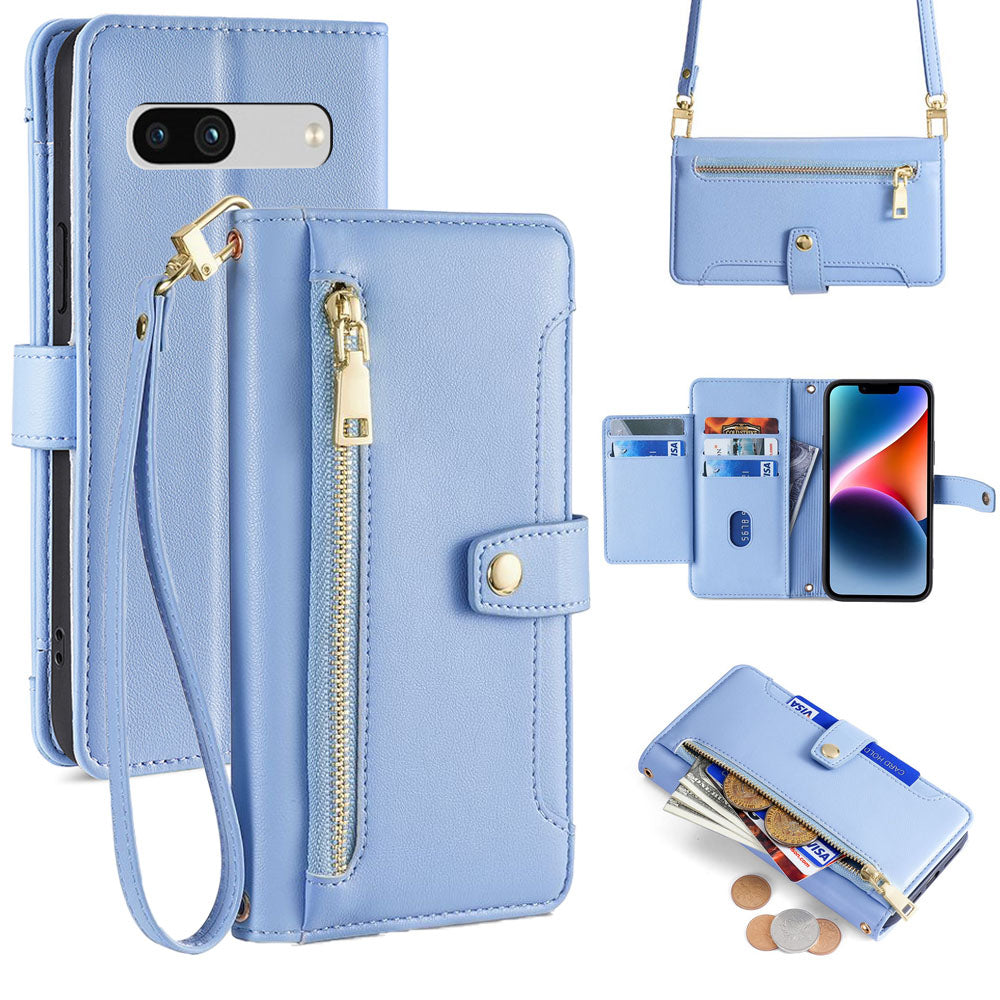 New Cross Body Zipper Wallet Leather Phone Case for Google Pixel