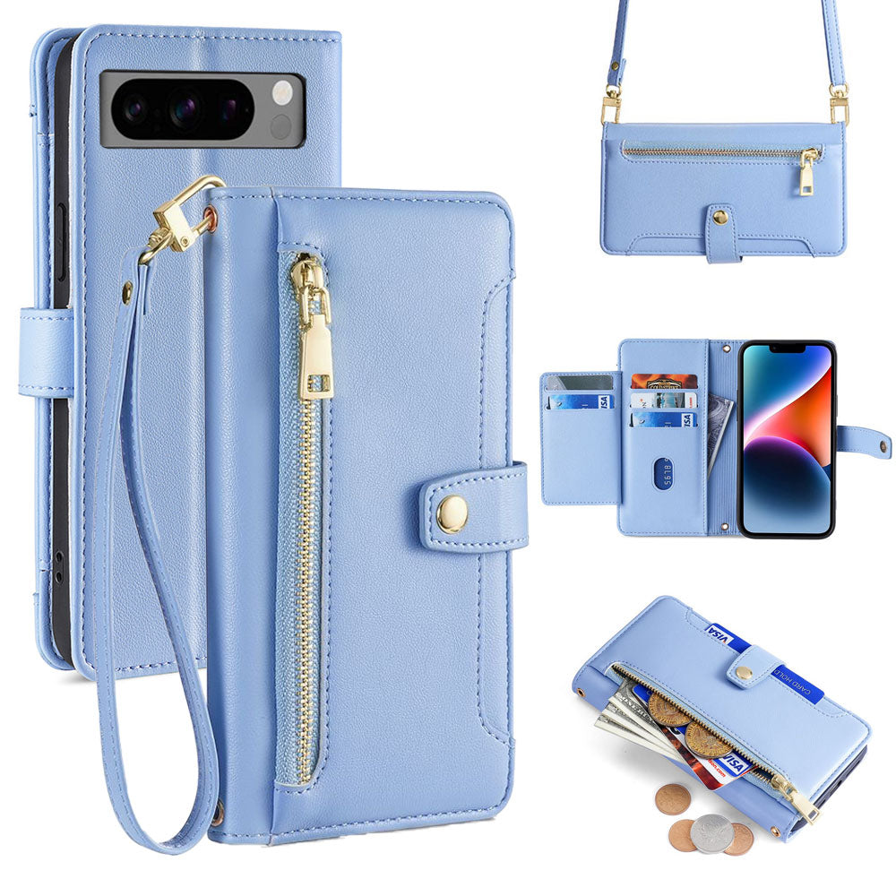 New Cross Body Zipper Wallet Leather Phone Case for Google Pixel