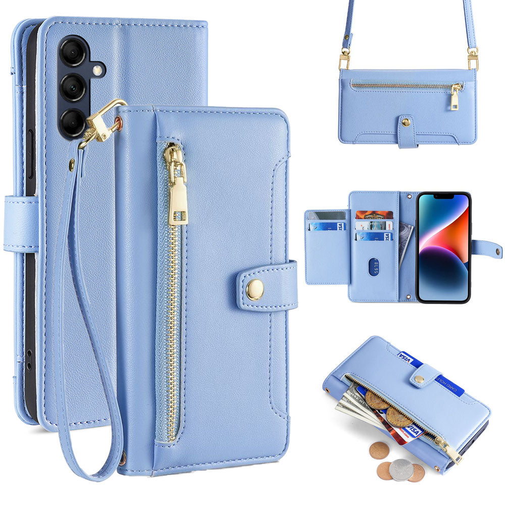 New Cross Body Zipper Wallet Leather Phone Case for Samsung