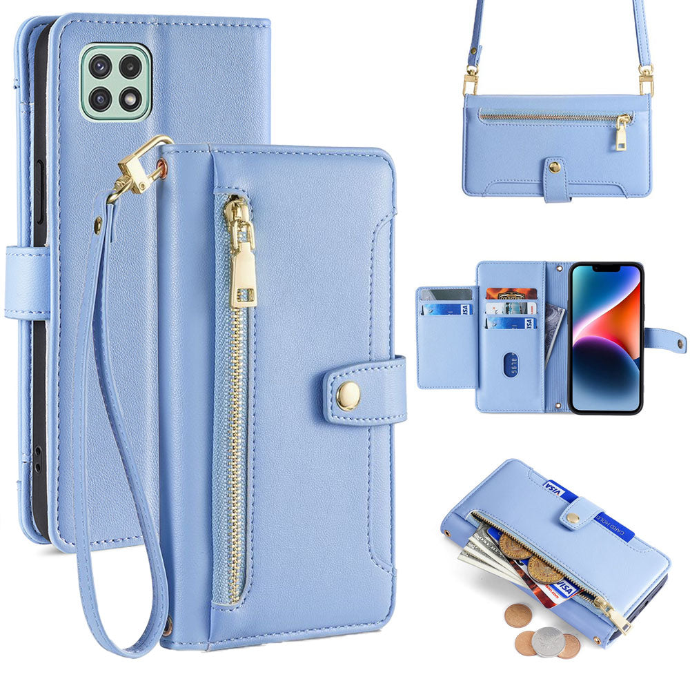 New Cross Body Zipper Wallet Leather Phone Case for Samsung Galaxy A