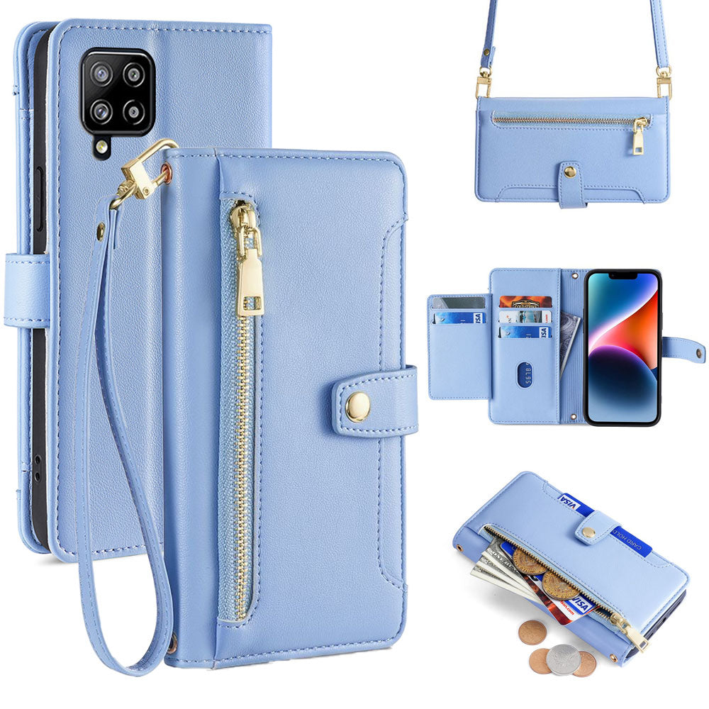 New Cross Body Zipper Wallet Leather Phone Case for Samsung Galaxy A