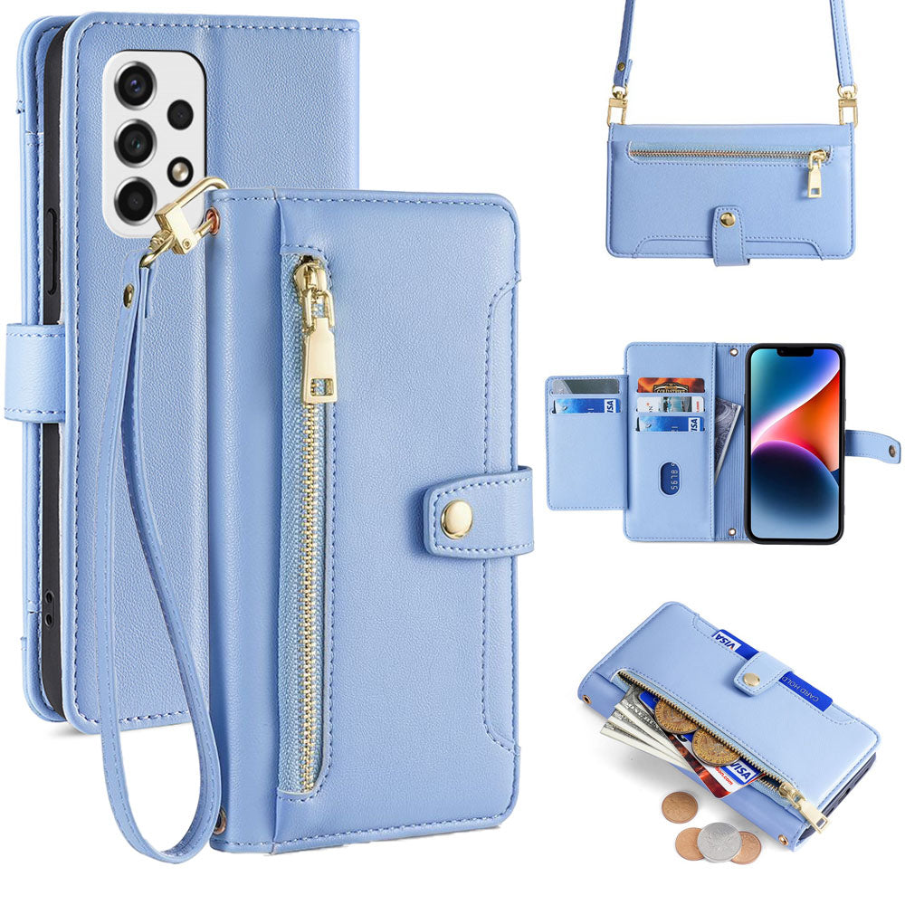 New Cross Body Zipper Wallet Leather Phone Case for Samsung Galaxy A