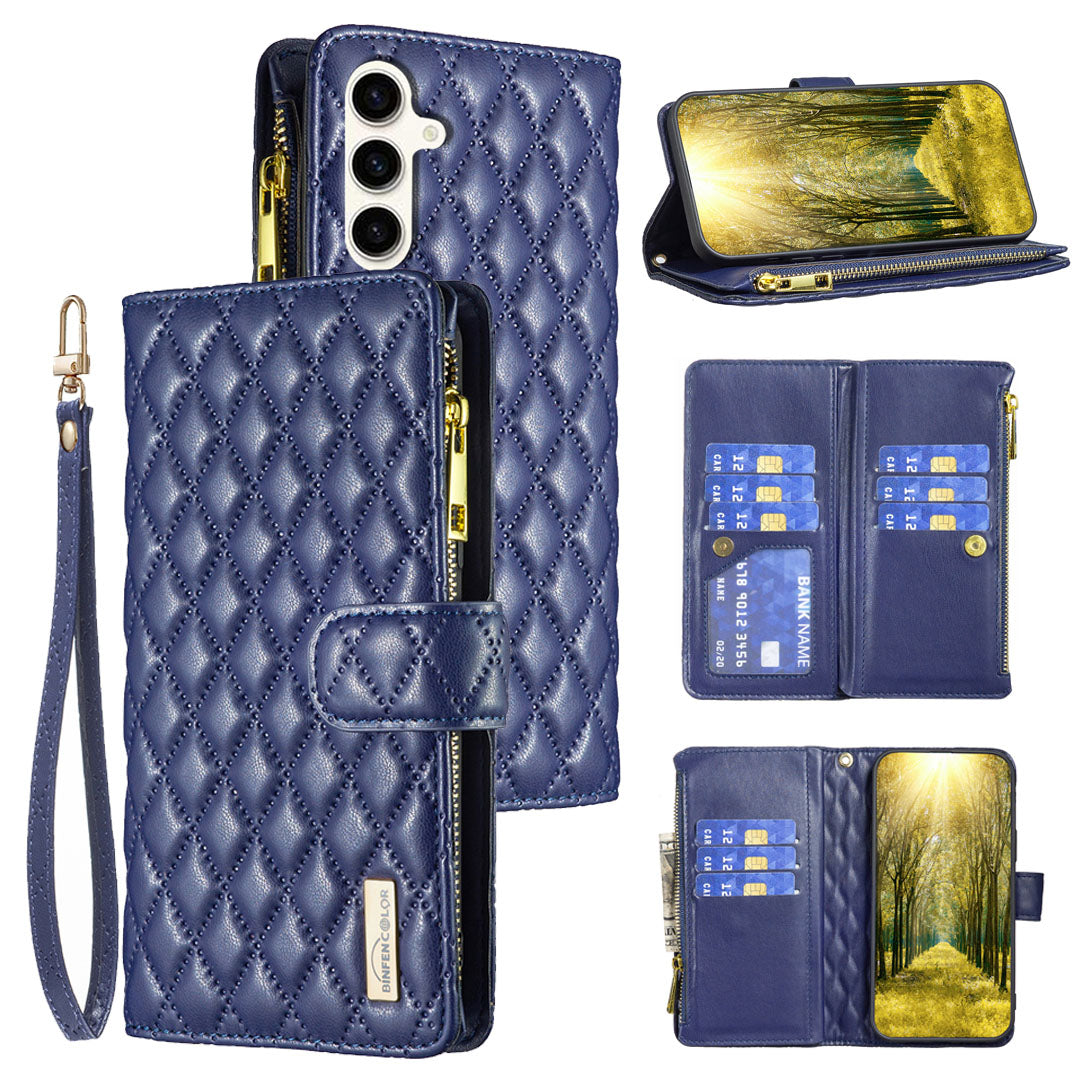 New Zipper Wallet Leather Phone Case with Lanyard for Samsung