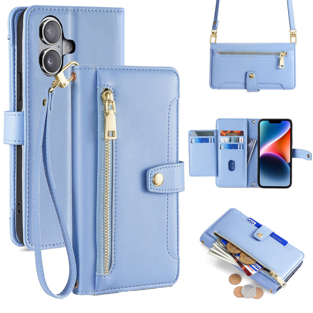 New Cross Body Zipper Wallet Leather Phone Case for iPhone 16/16 Pro/16 Plus/16 Pro Max