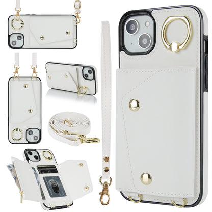 New Crossbody Zipper Wallet with Long and Short Lanyard Leather Phone Case for iPhone