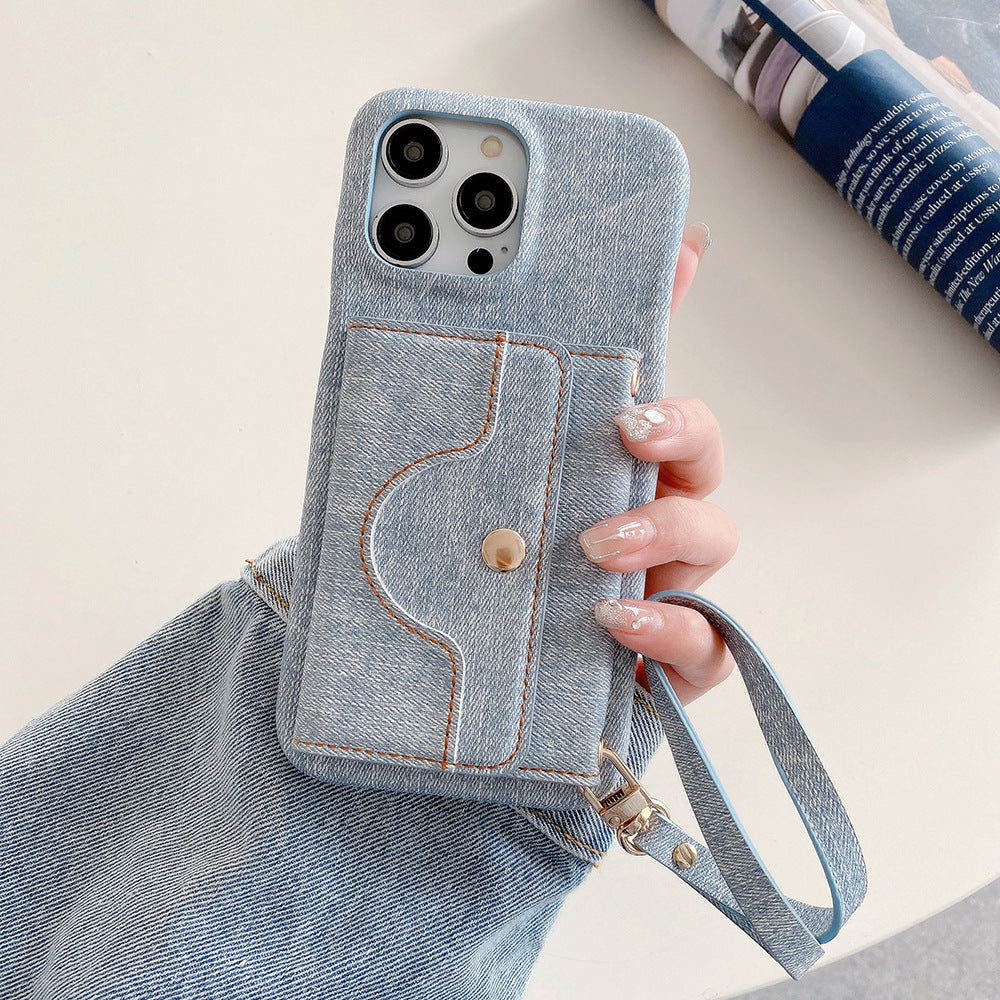 New Card Holder Denim Pattern Phone Case for iPhone 16 Pro Max