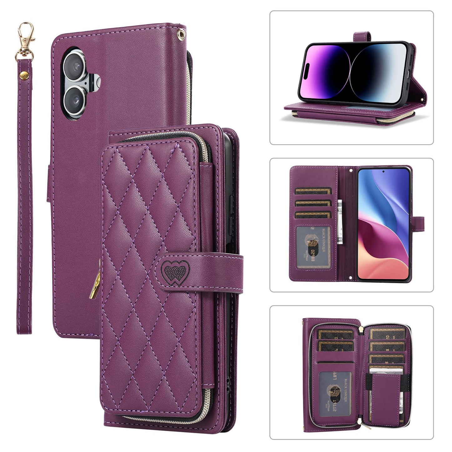 New Zipper Wallet Leather Card Holder Phone Case for iPhone