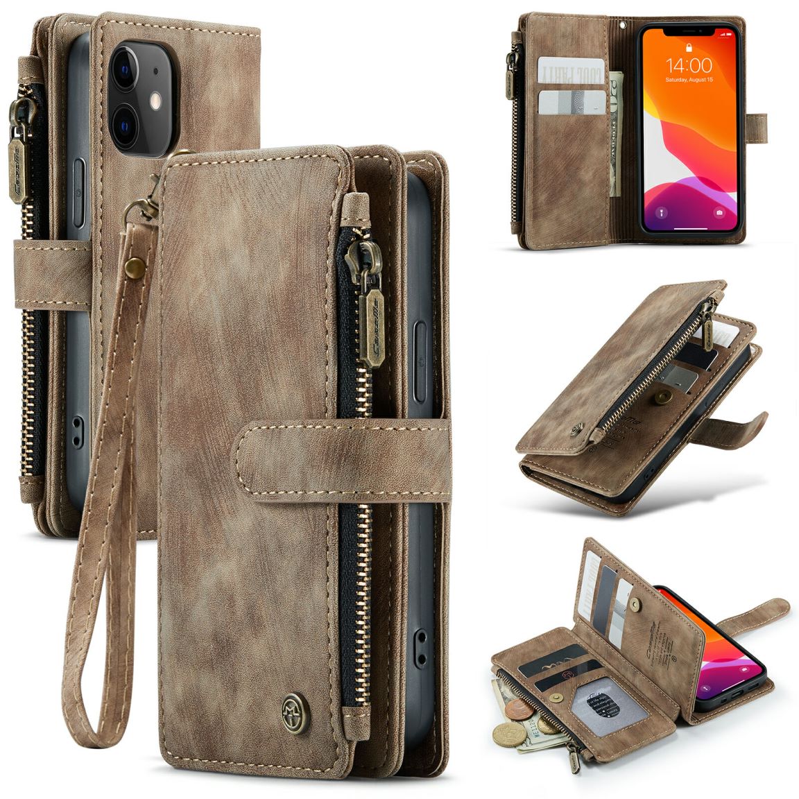 New Zipper Wallet Leather Wireless Charging Phone Case for iPhone