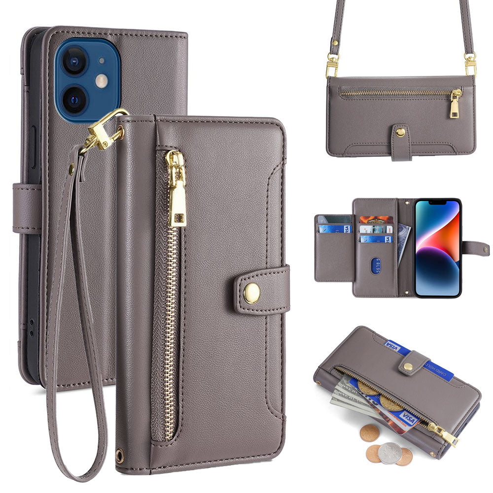 New Cross Body Zipper Wallet Leather Phone Case for iPhone