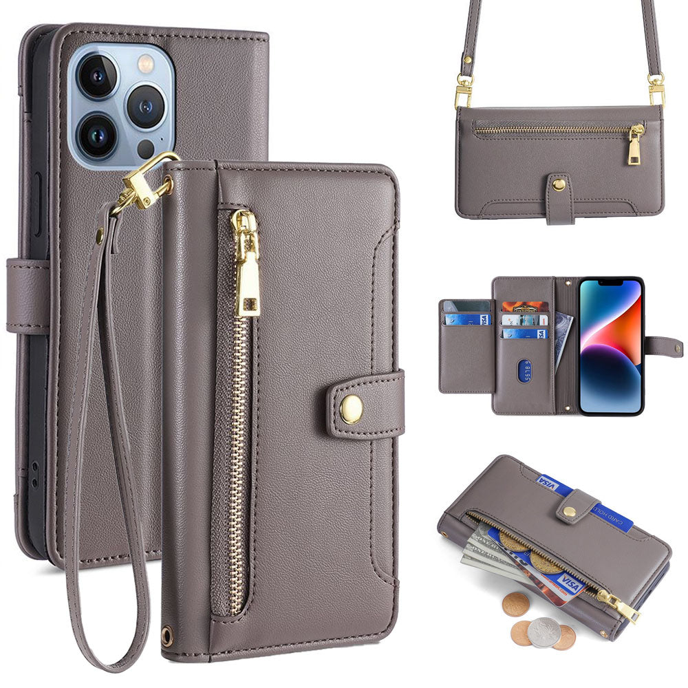 New Cross Body Zipper Wallet Leather Phone Case for iPhone