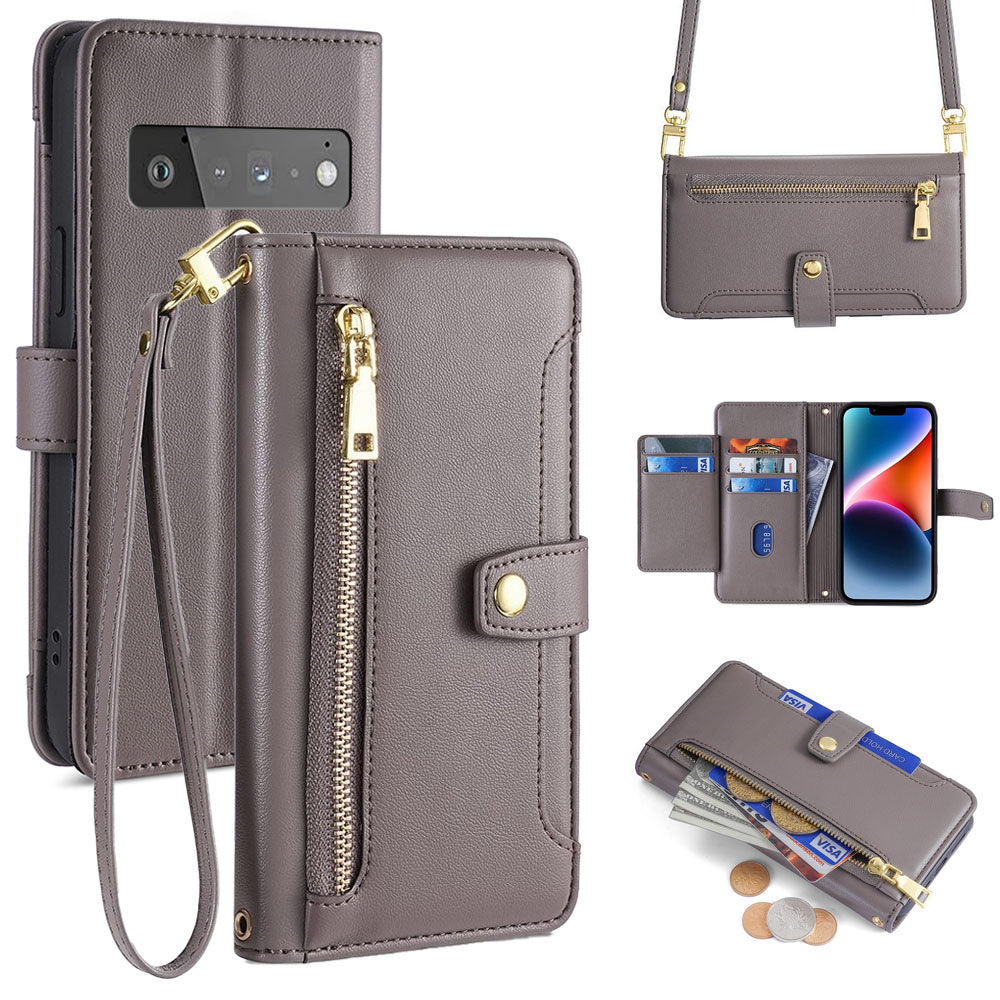 New Cross Body Zipper Wallet Leather Phone Case for Google Pixel