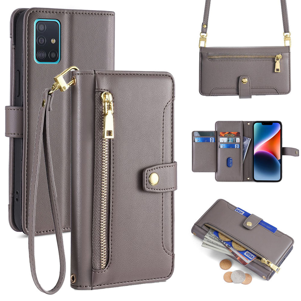 New Cross Body Zipper Wallet Leather Phone Case for Samsung Galaxy A