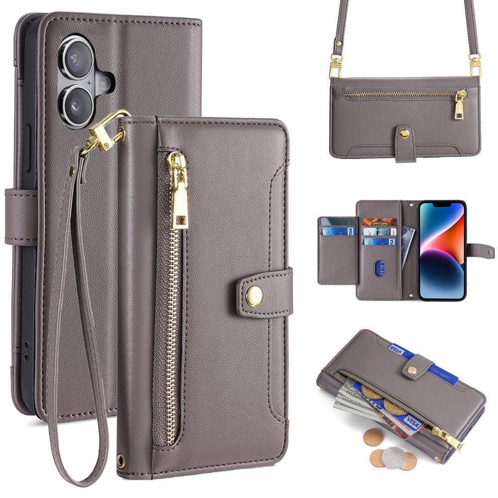 New Cross Body Zipper Wallet Leather Phone Case for iPhone 16/16 Pro/16 Plus/16 Pro Max