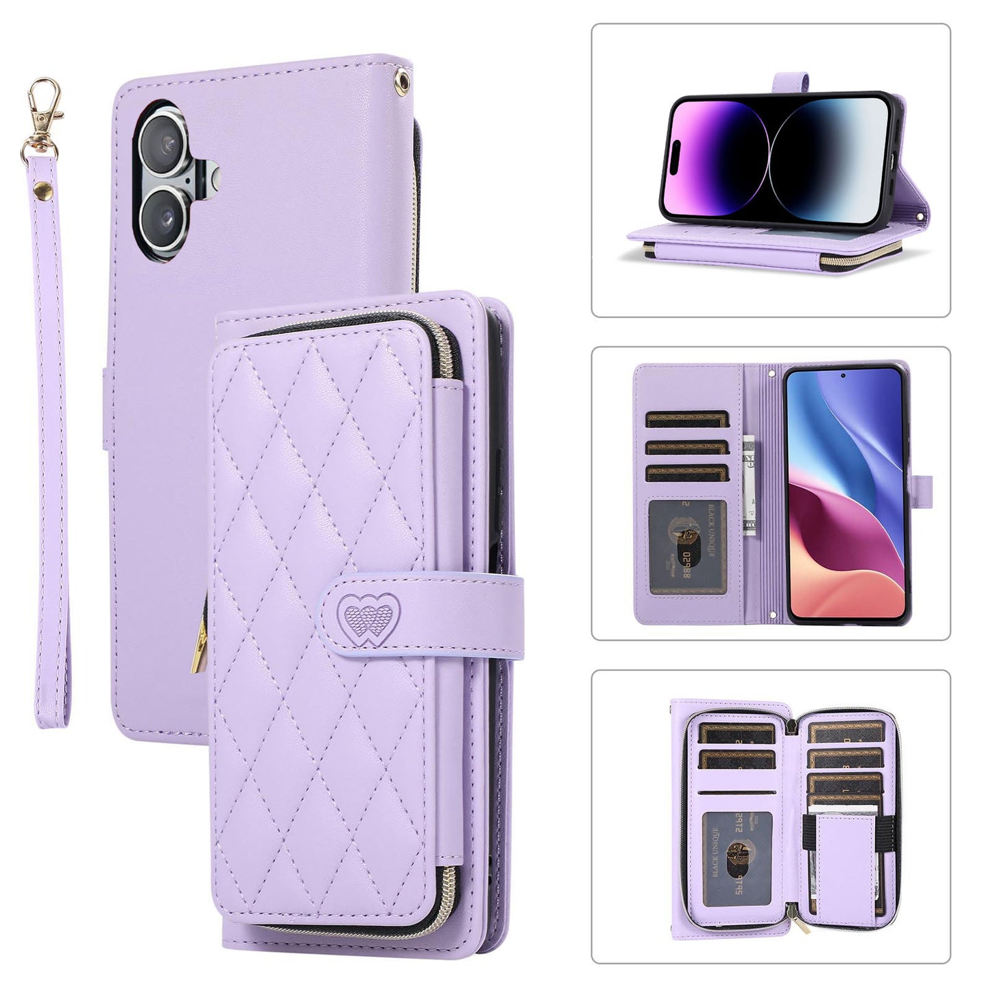 New Zipper Wallet Leather Card Holder Phone Case for iPhone