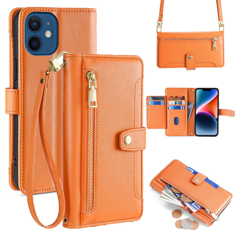 New Cross Body Zipper Wallet Leather Phone Case for iPhone