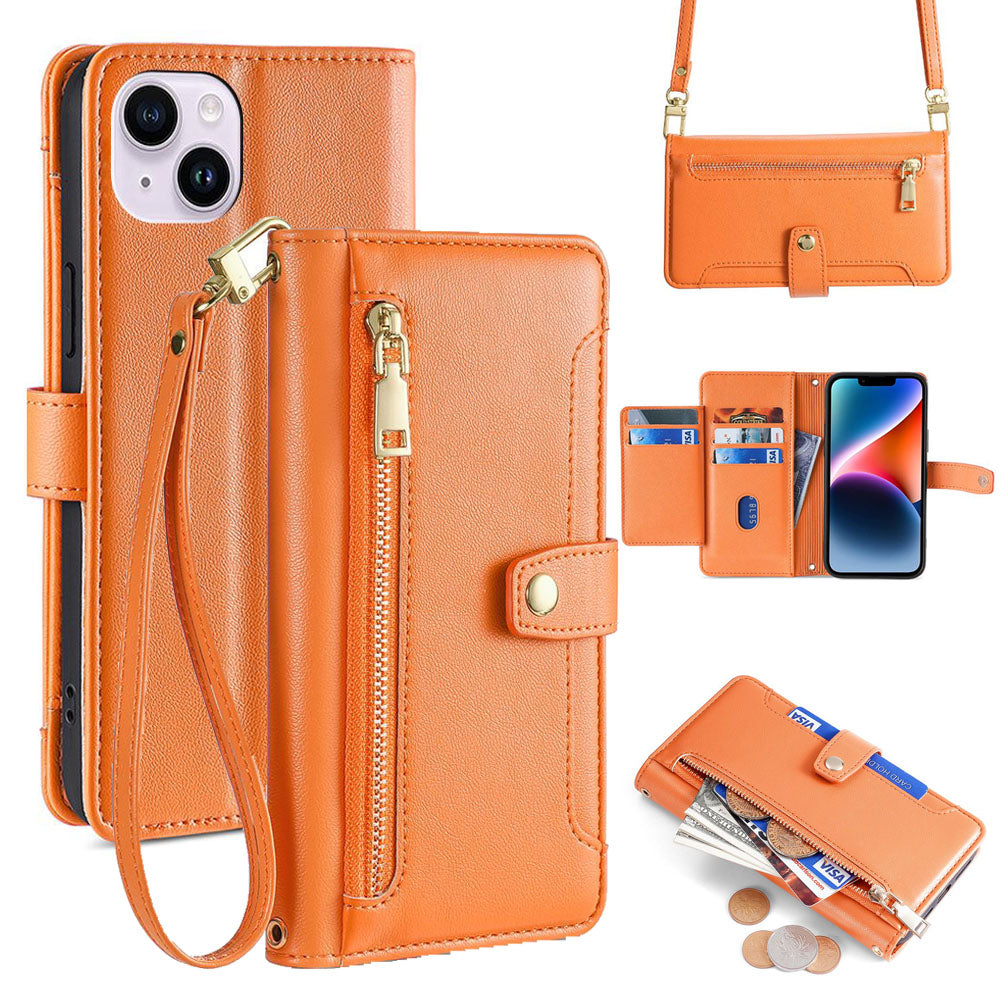 New Cross Body Zipper Wallet Leather Phone Case for iPhone