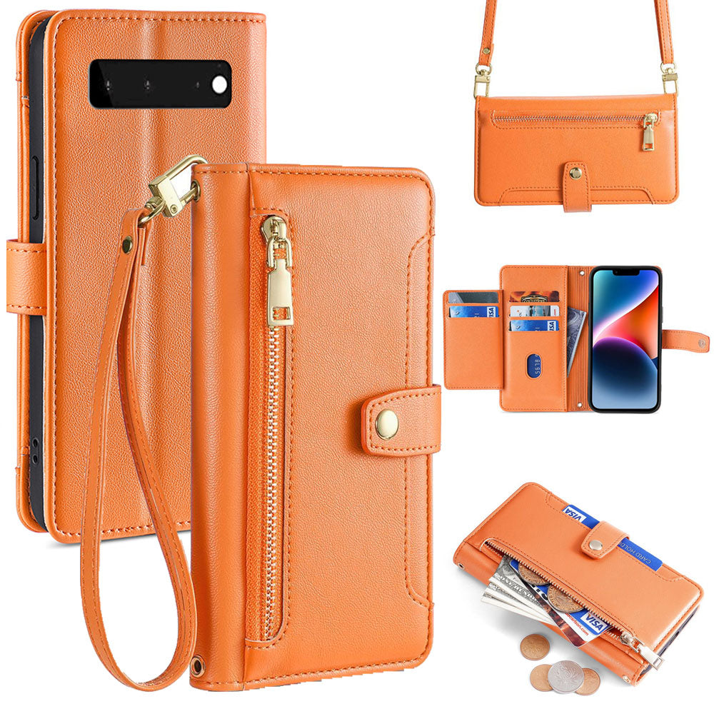 New Cross Body Zipper Wallet Leather Phone Case for Google Pixel