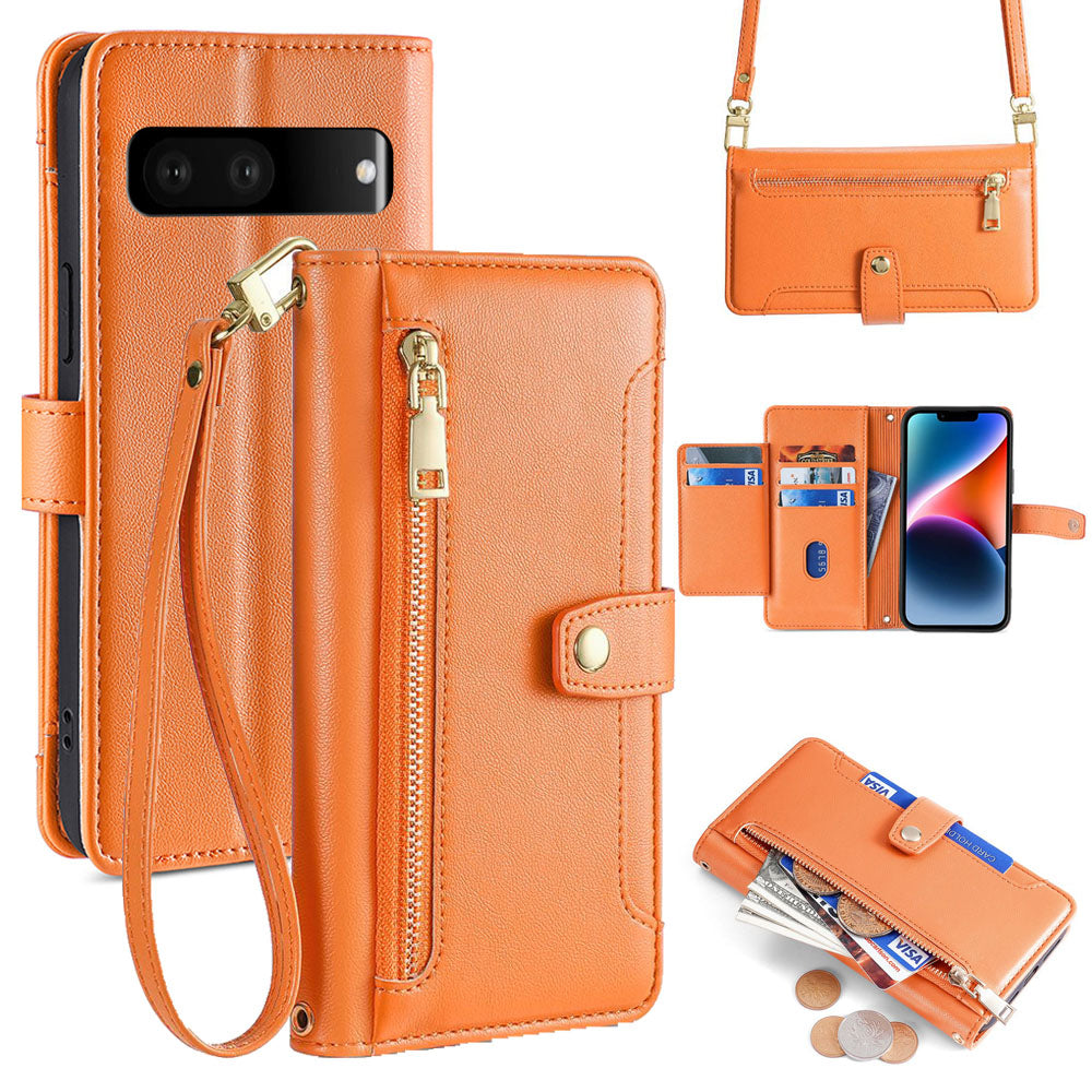 New Cross Body Zipper Wallet Leather Phone Case for Google Pixel