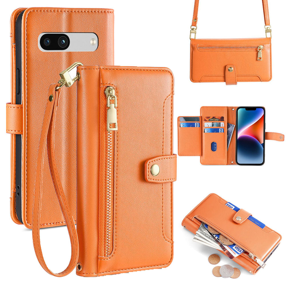 New Cross Body Zipper Wallet Leather Phone Case for Google Pixel