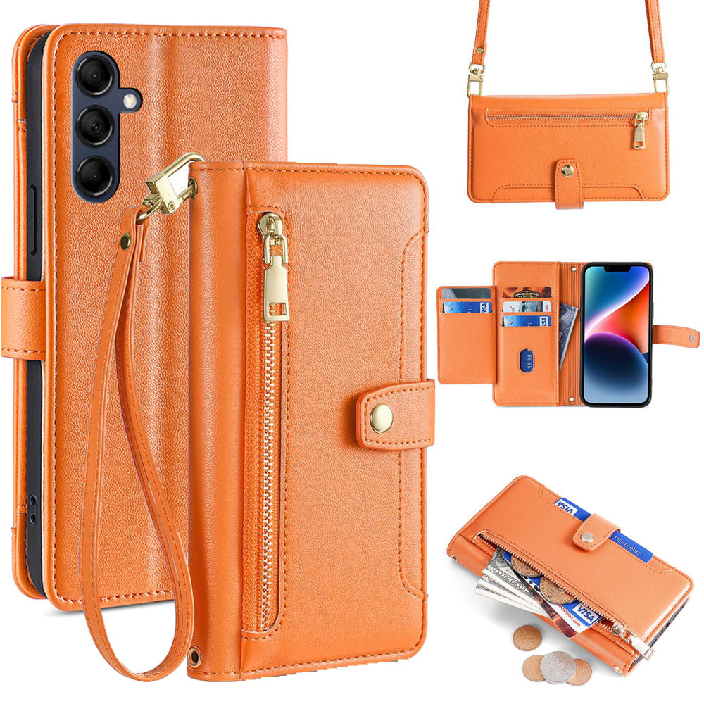 New Cross Body Zipper Wallet Leather Phone Case for Samsung Galaxy A15