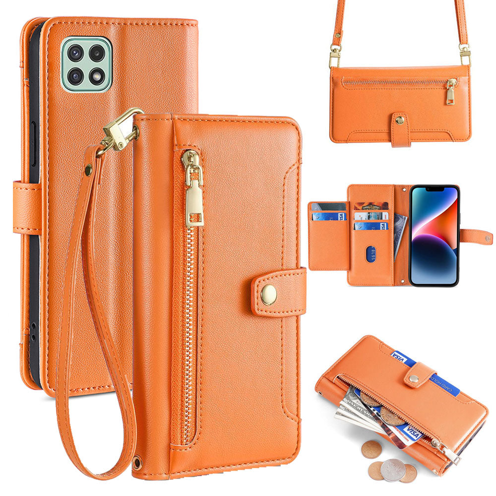 New Cross Body Zipper Wallet Leather Phone Case for Samsung Galaxy A