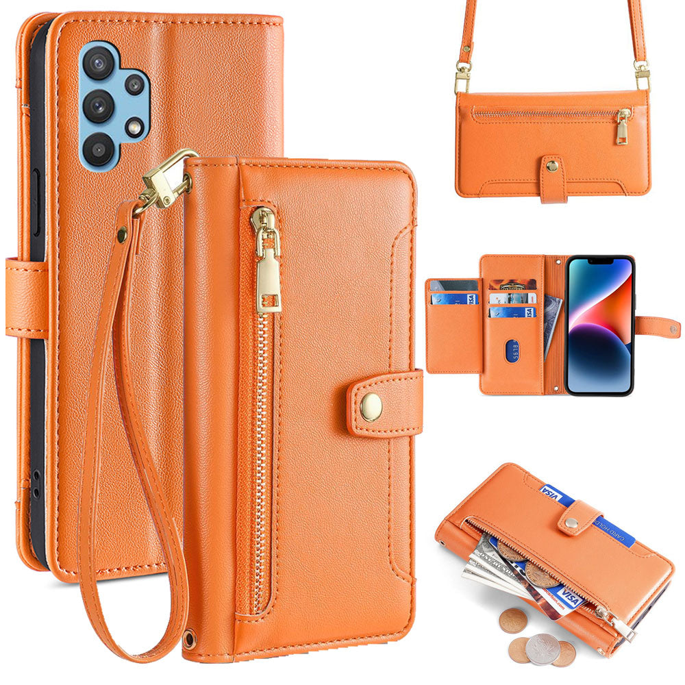 New Cross Body Zipper Wallet Leather Phone Case for Samsung