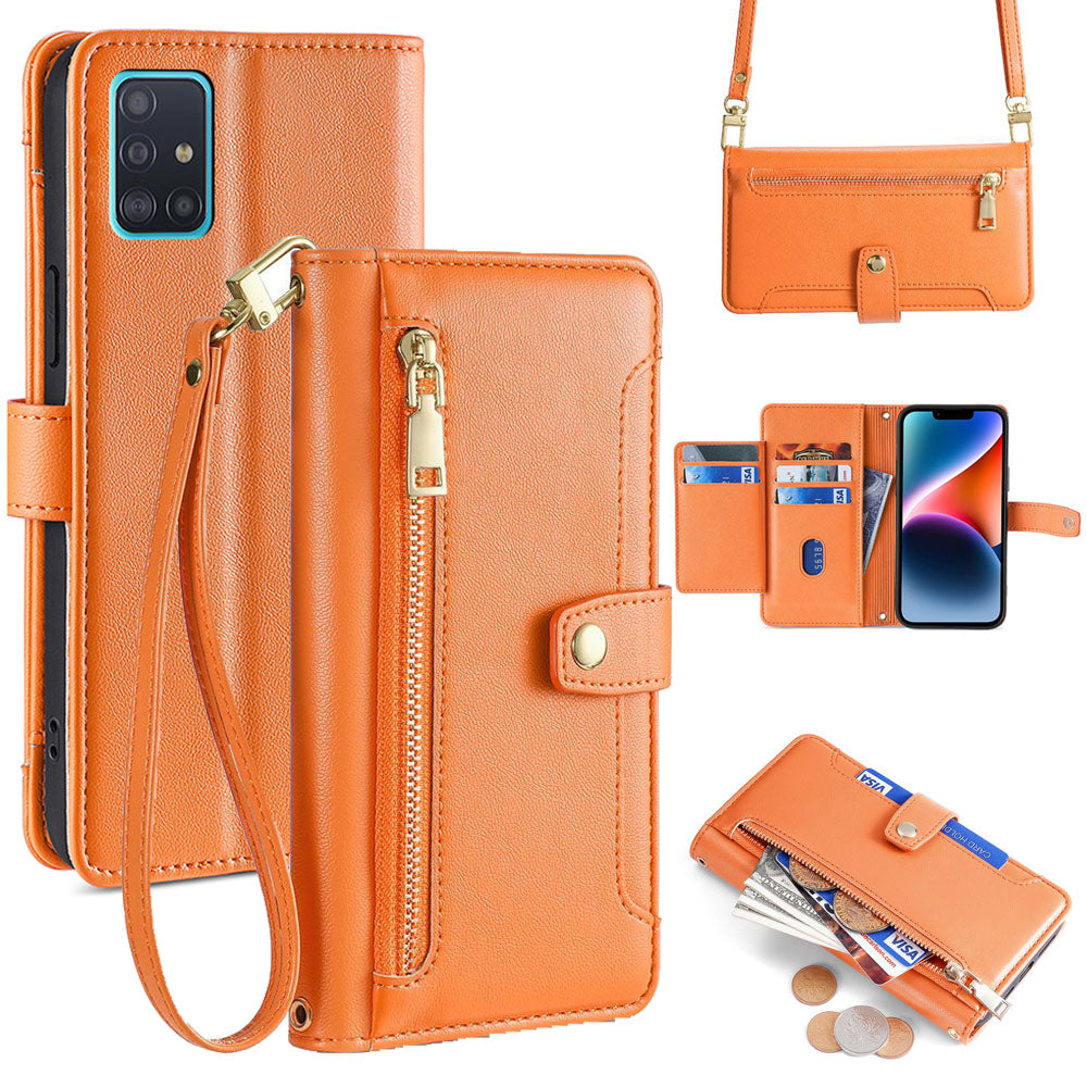 New Cross Body Zipper Wallet Leather Phone Case for Samsung Galaxy A