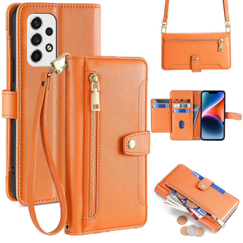 New Cross Body Zipper Wallet Leather Phone Case for Samsung