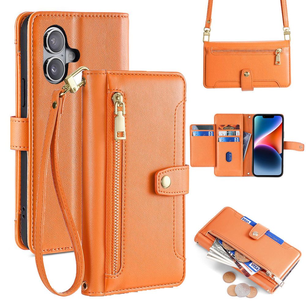 New Cross Body Zipper Wallet Leather Phone Case for iPhone 16/16 Pro/16 Plus/16 Pro Max