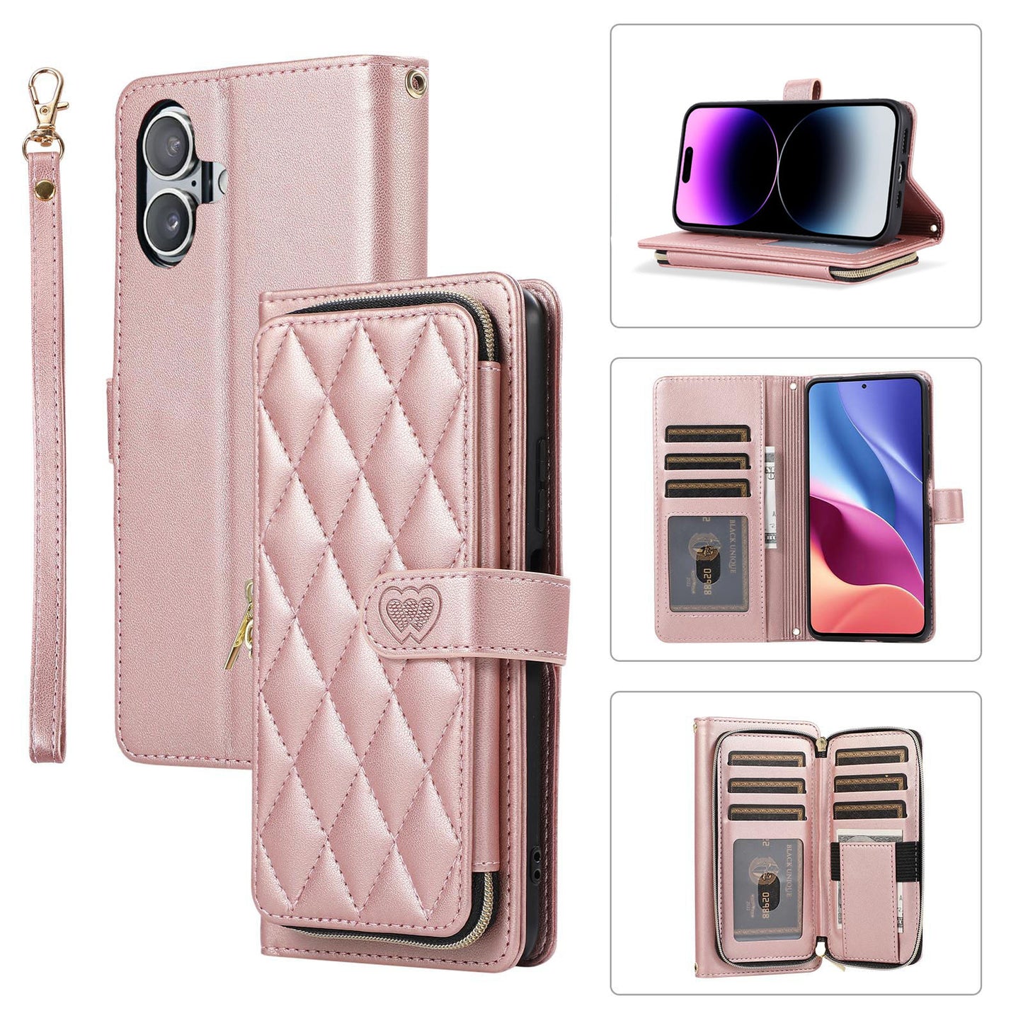 New Zipper Wallet Leather Card Holder Phone Case for iPhone