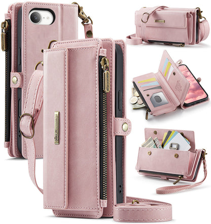 New RFID Blocking Zipper Wallet Supports Wireless Charging with Long and Short Lanyard Leather Phone Case for iPhone16/16e/16 Pro/16 Plus/16 Pro Max